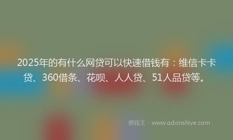 2025年的有什么网贷可以快速借钱有：维信卡卡贷、360借条、花呗、人人贷、51人品贷等。