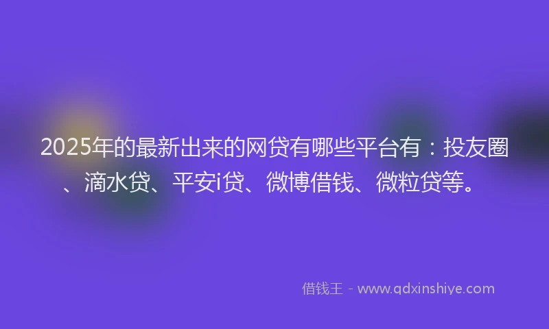 2025年的最新出来的网贷有哪些平台有：投友圈、滴水贷、平安i贷、微博借钱、微粒贷等。