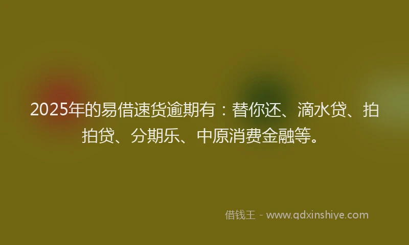 2025年的易借速货逾期有：替你还、滴水贷、拍拍贷、分期乐、中原消费金融等。