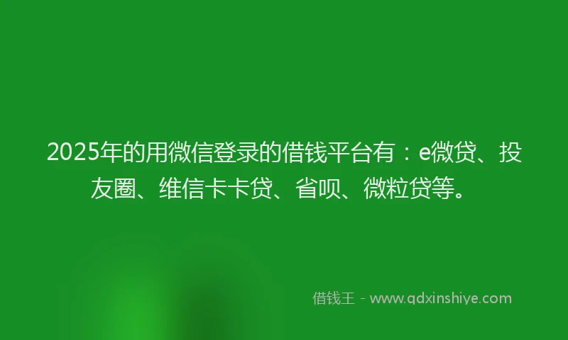 2025年的用微信登录的借钱平台有：e微贷、投友圈、维信卡卡贷、省呗、微粒贷等。