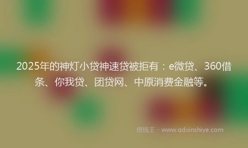 2025年的神灯小贷神速贷被拒有：e微贷、360借条、你我贷、团贷网、中原消费金融等。