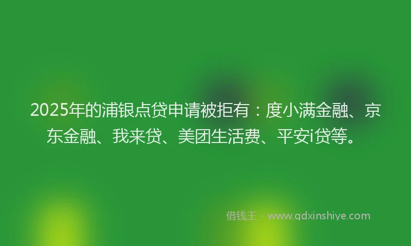 2025年的浦银点贷申请被拒有：度小满金融、京东金融、我来贷、美团生活费、平安i贷等。