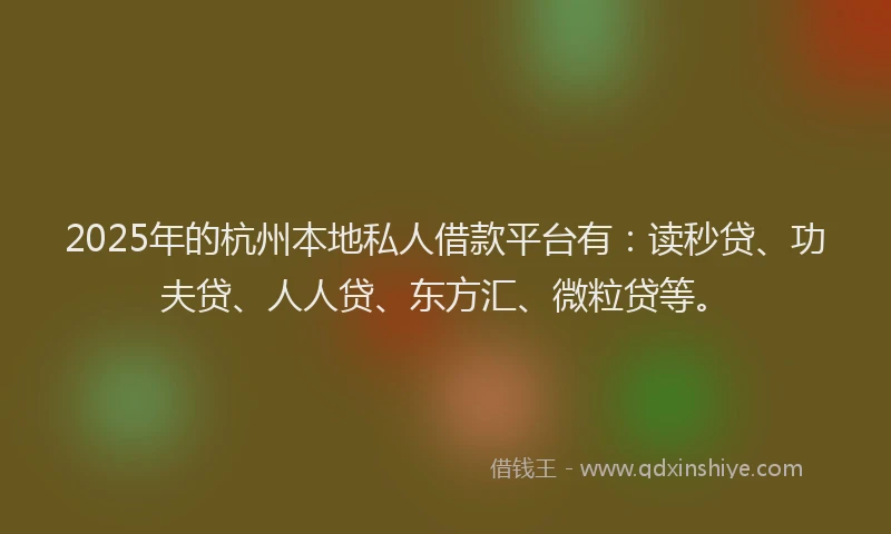 2025年的杭州本地私人借款平台有：读秒贷、功夫贷、人人贷、东方汇、微粒贷等。