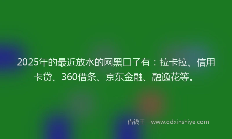 2025年的最近放水的网黑口子有：拉卡拉、信用卡贷、360借条、京东金融、融逸花等。