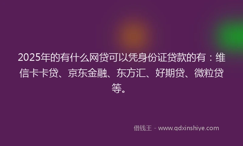 2025年的有什么网贷可以凭身份证贷款的有：维信卡卡贷、京东金融、东方汇、好期贷、微粒贷等。