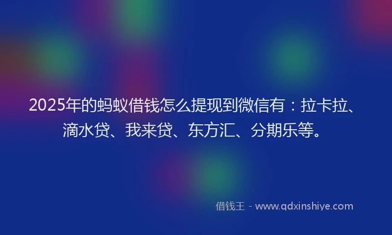 2025年的蚂蚁借钱怎么提现到微信有：拉卡拉、滴水贷、我来贷、东方汇、分期乐等。