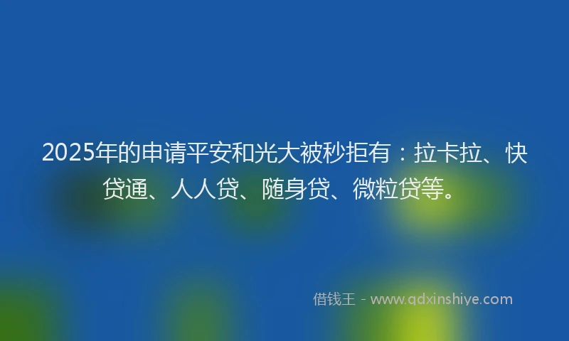 2025年的申请平安和光大被秒拒有：拉卡拉、快贷通、人人贷、随身贷、微粒贷等。