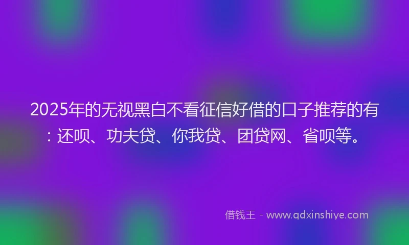 2025年的无视黑白不看征信好借的口子推荐的有：还呗、功夫贷、你我贷、团贷网、省呗等。