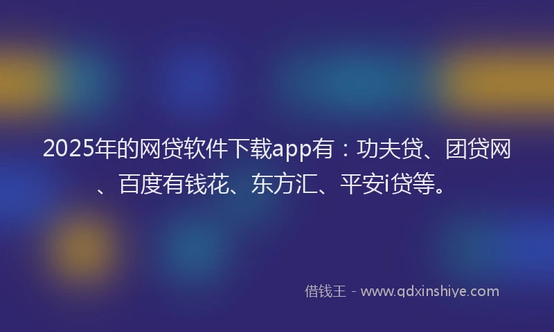 2025年的网贷软件下载app有：功夫贷、团贷网、百度有钱花、东方汇、平安i贷等。