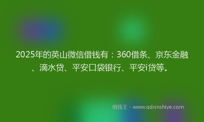 2025年的英山微信借钱有：360借条、京东金融、滴水贷、平安口袋银行、平安i贷等。