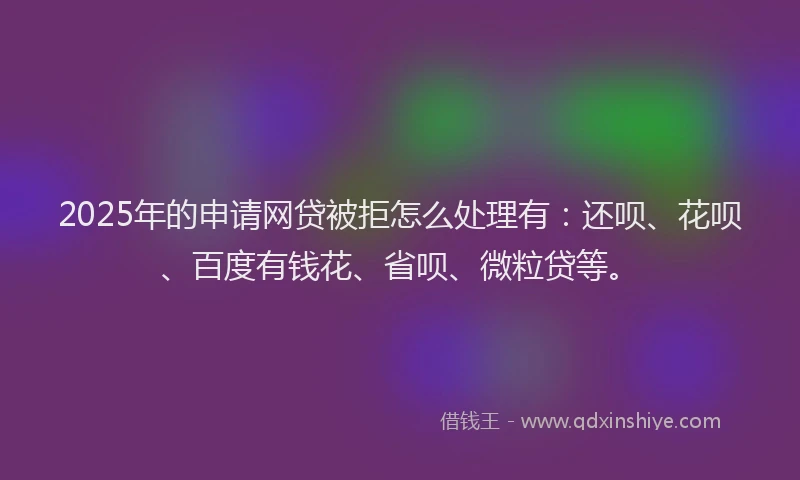 2025年的申请网贷被拒怎么处理有：还呗、花呗、百度有钱花、省呗、微粒贷等。