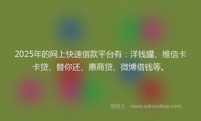 2025年的网上快速借款平台有：洋钱罐、维信卡卡贷、替你还、惠商贷、微博借钱等。