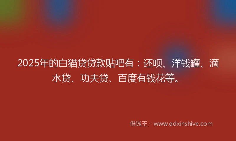 2025年的白猫贷贷款贴吧有：还呗、洋钱罐、滴水贷、功夫贷、百度有钱花等。