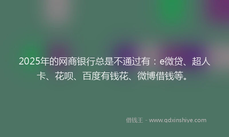 2025年的网商银行总是不通过有：e微贷、超人卡、花呗、百度有钱花、微博借钱等。