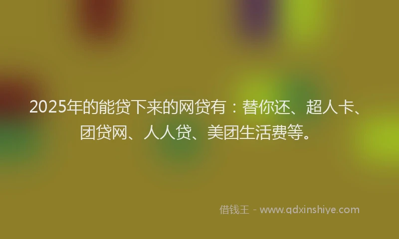 2025年的能贷下来的网贷有：替你还、超人卡、团贷网、人人贷、美团生活费等。