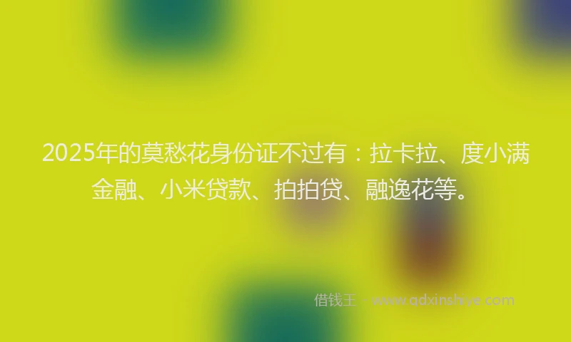 2025年的莫愁花身份证不过有：拉卡拉、度小满金融、小米贷款、拍拍贷、融逸花等。