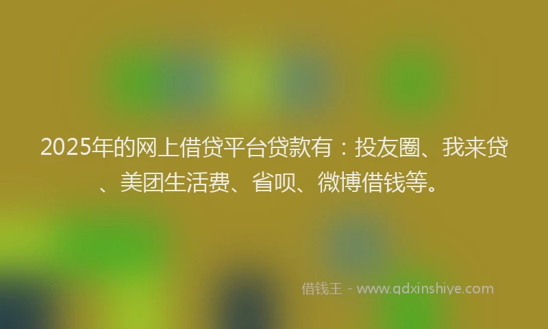 2025年的网上借贷平台贷款有：投友圈、我来贷、美团生活费、省呗、微博借钱等。