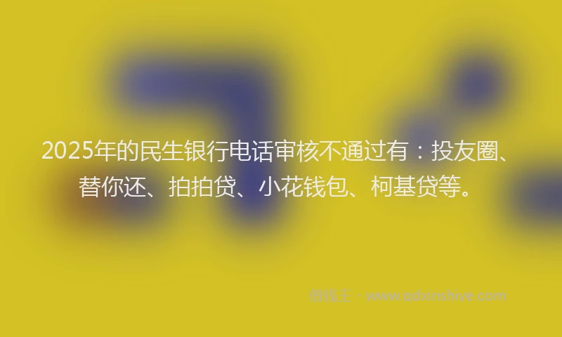 2025年的民生银行电话审核不通过有：投友圈、替你还、拍拍贷、小花钱包、柯基贷等。