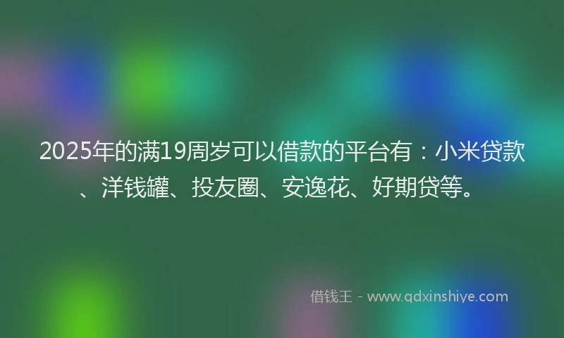 2025年的满19周岁可以借款的平台有：小米贷款、洋钱罐、投友圈、安逸花、好期贷等。