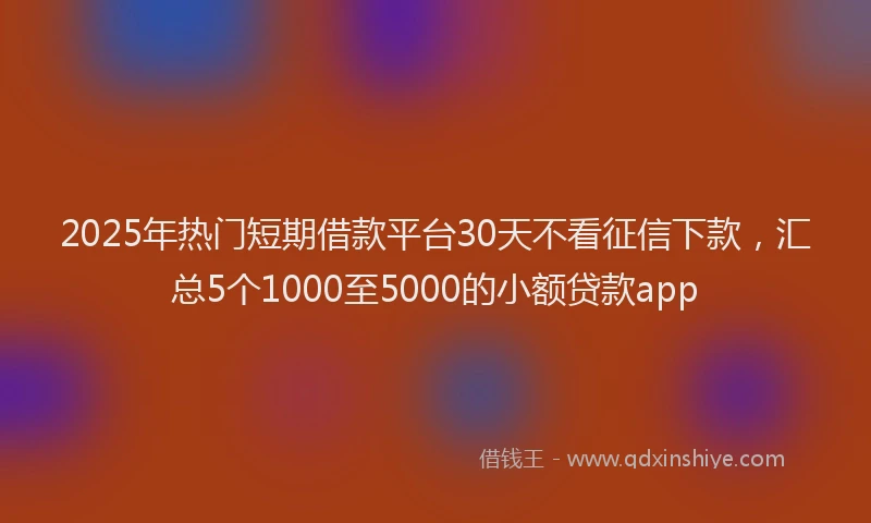 2025年热门短期借款平台30天不看征信下款，汇总5个1000至5000的小额贷款app