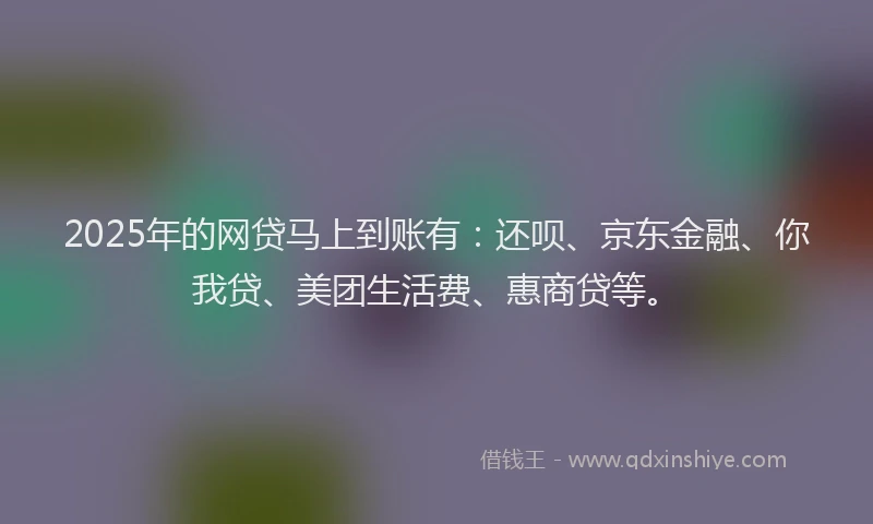 2025年的网贷马上到账有：还呗、京东金融、你我贷、美团生活费、惠商贷等。