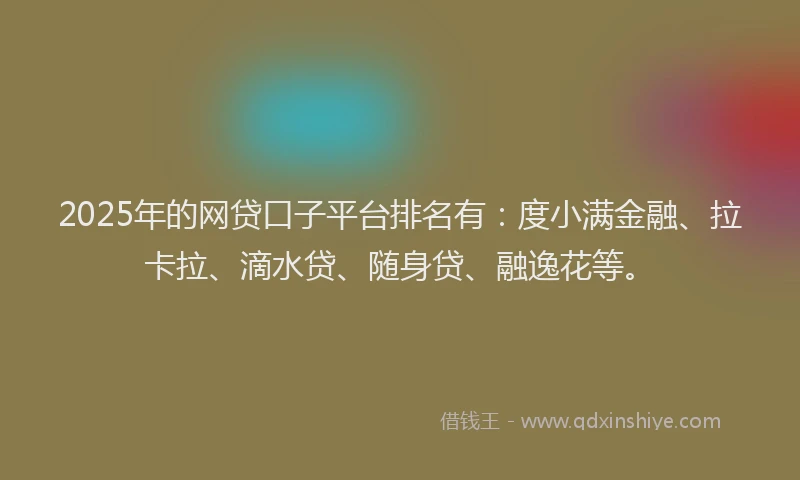 2025年的网贷口子平台排名有：度小满金融、拉卡拉、滴水贷、随身贷、融逸花等。