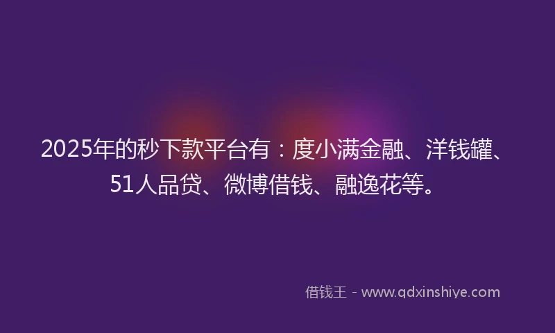 2025年的秒下款平台有：度小满金融、洋钱罐、51人品贷、微博借钱、融逸花等。