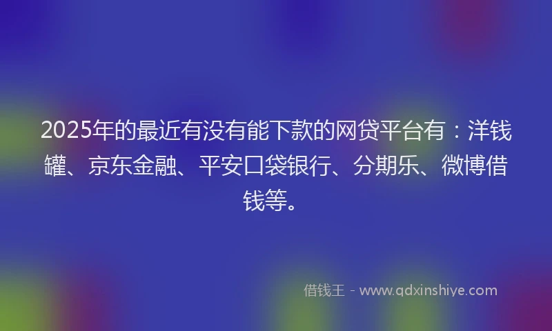 2025年的最近有没有能下款的网贷平台有：洋钱罐、京东金融、平安口袋银行、分期乐、微博借钱等。