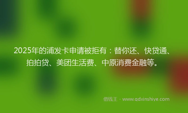 2025年的浦发卡申请被拒有：替你还、快贷通、拍拍贷、美团生活费、中原消费金融等。