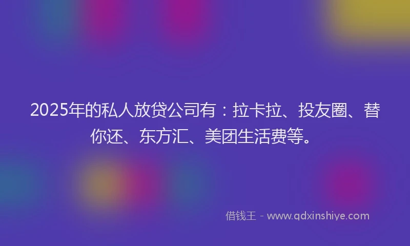 2025年的私人放贷公司有：拉卡拉、投友圈、替你还、东方汇、美团生活费等。