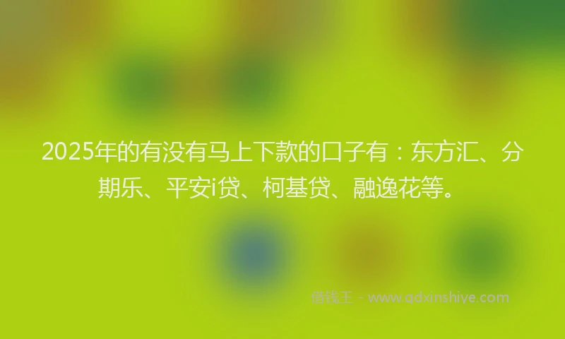 2025年的有没有马上下款的口子有：东方汇、分期乐、平安i贷、柯基贷、融逸花等。