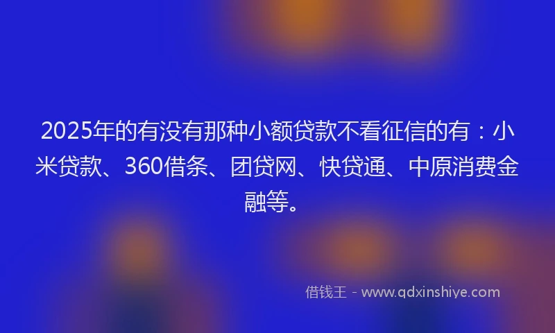 2025年的有没有那种小额贷款不看征信的有：小米贷款、360借条、团贷网、快贷通、中原消费金融等。