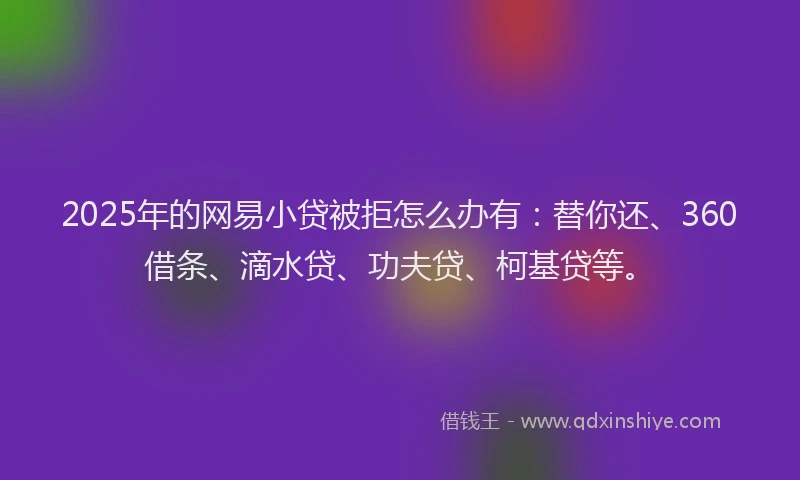 2025年的网易小贷被拒怎么办有：替你还、360借条、滴水贷、功夫贷、柯基贷等。