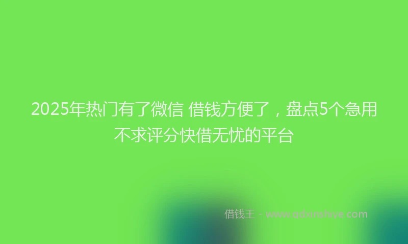 2025年热门有了微信 借钱方便了，盘点5个急用不求评分快借无忧的平台