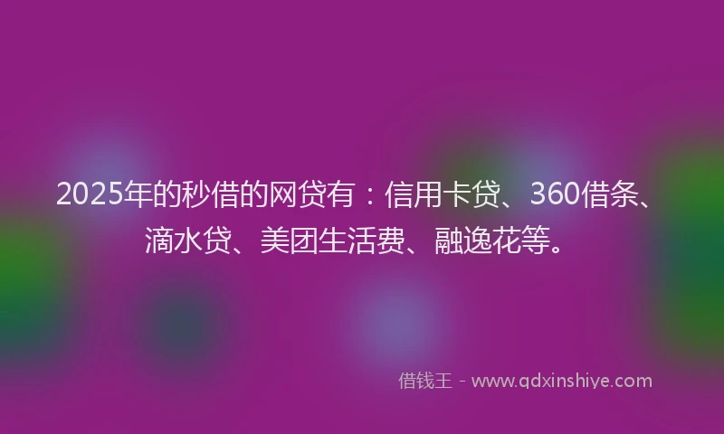 2025年的秒借的网贷有：信用卡贷、360借条、滴水贷、美团生活费、融逸花等。