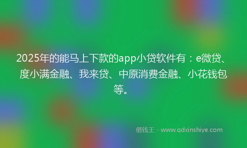 2025年的能马上下款的app小贷软件有：e微贷、度小满金融、我来贷、中原消费金融、小花钱包等。