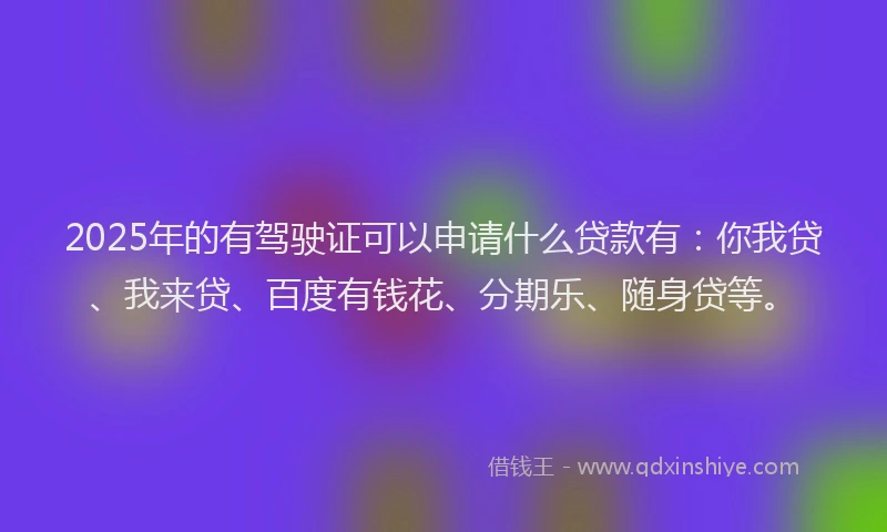 2025年的有驾驶证可以申请什么贷款有：你我贷、我来贷、百度有钱花、分期乐、随身贷等。