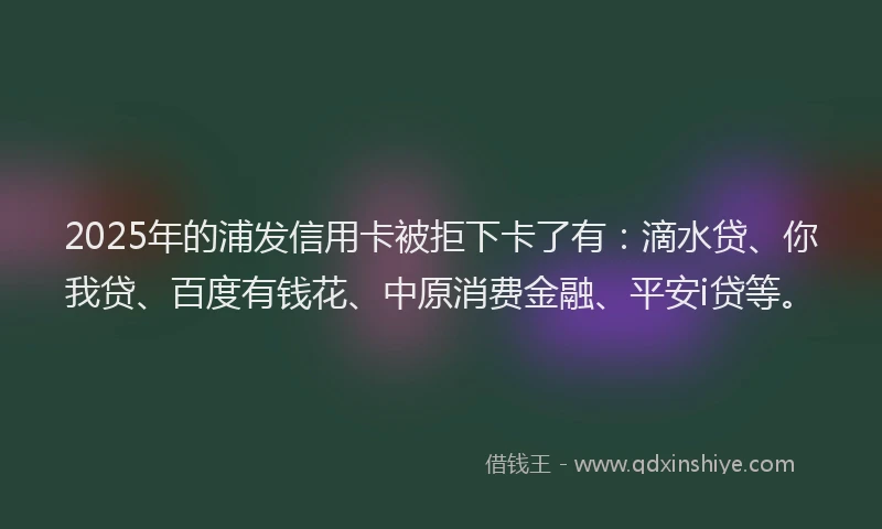 2025年的浦发信用卡被拒下卡了有：滴水贷、你我贷、百度有钱花、中原消费金融、平安i贷等。