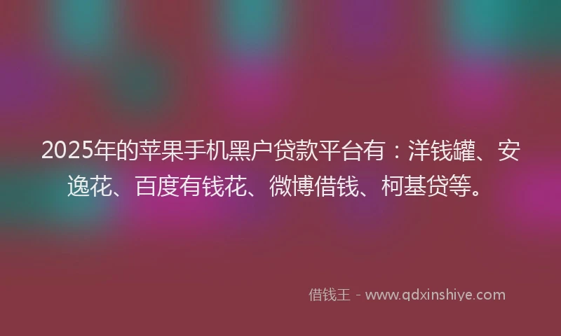 2025年的苹果手机黑户贷款平台有：洋钱罐、安逸花、百度有钱花、微博借钱、柯基贷等。