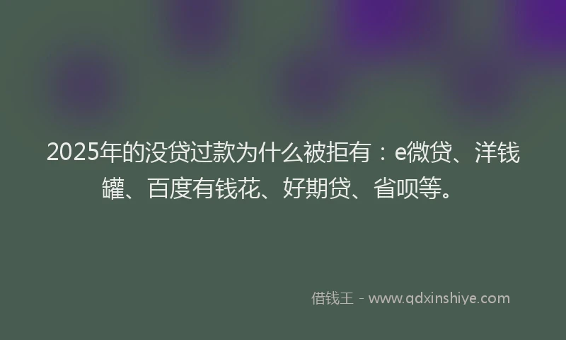 2025年的没贷过款为什么被拒有：e微贷、洋钱罐、百度有钱花、好期贷、省呗等。