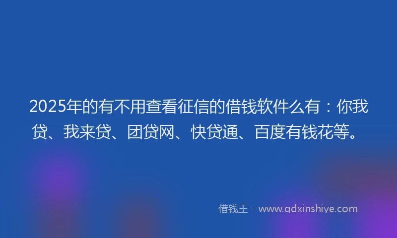 2025年的有不用查看征信的借钱软件么有：你我贷、我来贷、团贷网、快贷通、百度有钱花等。