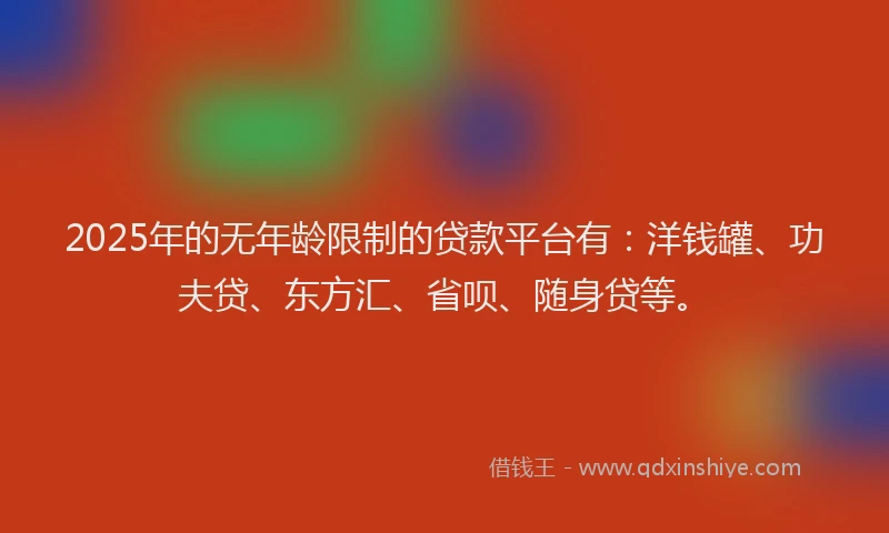 2025年的无年龄限制的贷款平台有：洋钱罐、功夫贷、东方汇、省呗、随身贷等。