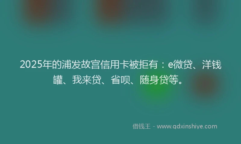 2025年的浦发故宫信用卡被拒有：e微贷、洋钱罐、我来贷、省呗、随身贷等。