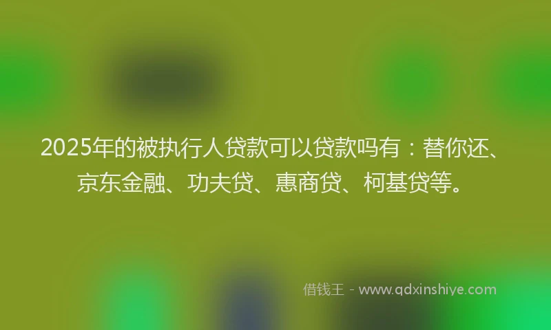 2025年的被执行人贷款可以贷款吗有：替你还、京东金融、功夫贷、惠商贷、柯基贷等。