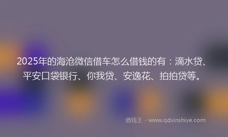 2025年的海沧微信借车怎么借钱的有：滴水贷、平安口袋银行、你我贷、安逸花、拍拍贷等。