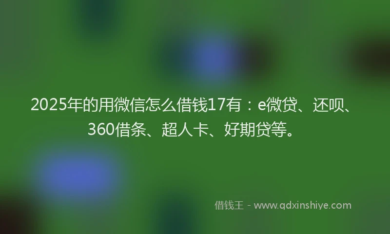 2025年的用微信怎么借钱17有：e微贷、还呗、360借条、超人卡、好期贷等。