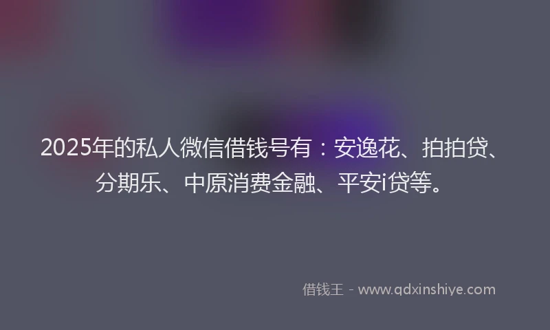 2025年的私人微信借钱号有：安逸花、拍拍贷、分期乐、中原消费金融、平安i贷等。