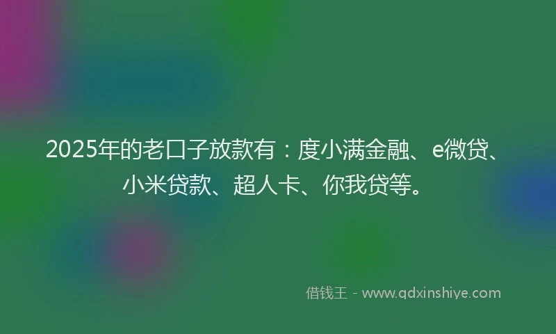 2025年的老口子放款有：度小满金融、e微贷、小米贷款、超人卡、你我贷等。