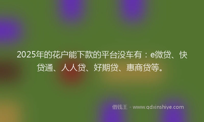 2025年的花户能下款的平台没车有：e微贷、快贷通、人人贷、好期贷、惠商贷等。