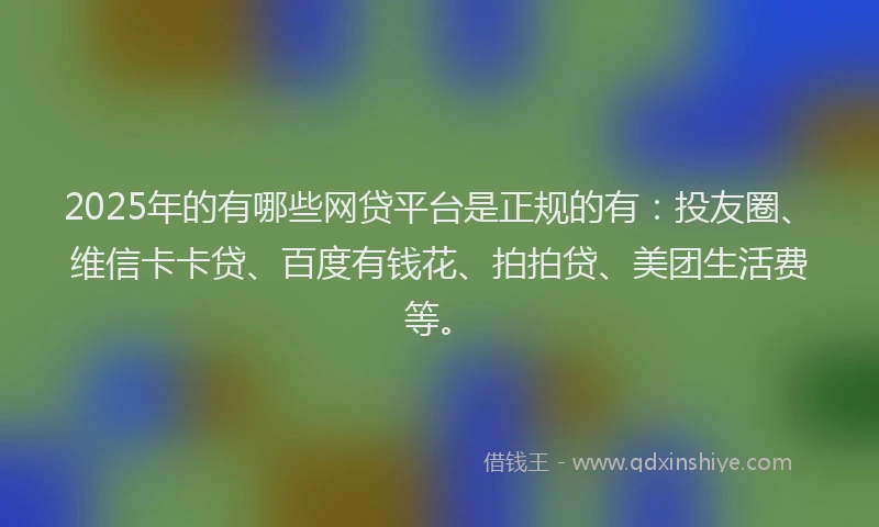 2025年的有哪些网贷平台是正规的有：投友圈、维信卡卡贷、百度有钱花、拍拍贷、美团生活费等。